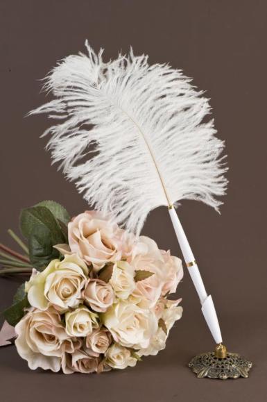 Wedding  Antique Look Feather Pen Image 1