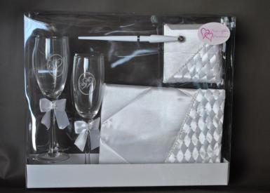 Wedding  Woven Diamante Box Set - Glasses Guest Book and Pen Image 1