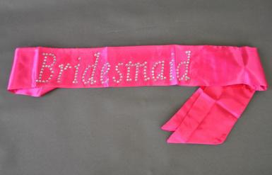 Wedding  Sash - Bridesmaid pink satin sash with Bling Image 1