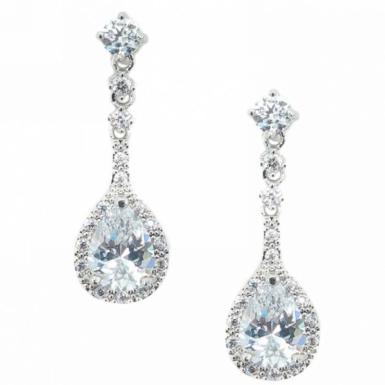 Wedding  Crystal Tear Drop Earrings - Small Image 1