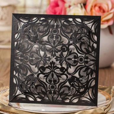 Wedding  Vintage Lace Charcoal Wedding Invitations x 100 Laser Cut Invites Image 1