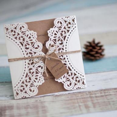 Wedding  Rustic Lace Invitations  x 100 Laser Cut including printing Image 1
