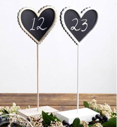 Wedding  Blackboard Vintage Heart Table Number Stand - Natural or White Image 1