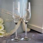 Crystal Stem Bride and Groom Champagne Flutes image