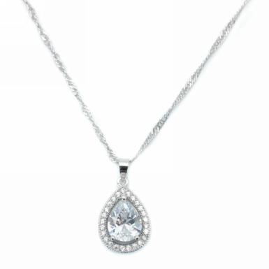 Wedding  Silver Tear Drop Pendant Necklace Image 1