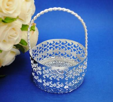 Wedding  Bomboniere - round silver metal basket Image 1