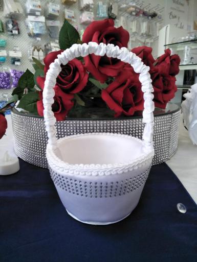 Wedding  Flower Basket - White with Bling Image 1