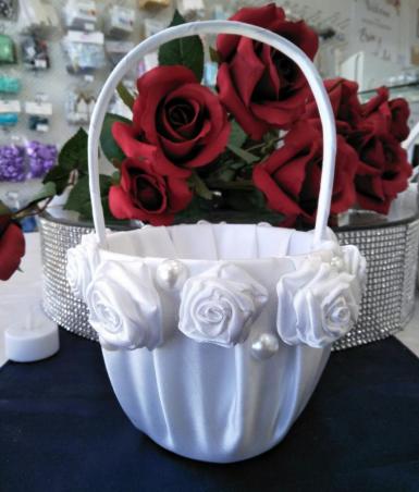 Wedding  Flower Basket - Roses and Pearls Image 1
