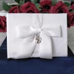 Guest Book - Double Heart with Satin Bow in White image
