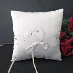 Ring Cushion - White Embroided Heart Pillow with Bling image