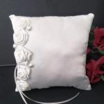 Ring Cushion - White Ring Pillow with Roses & Pearls image