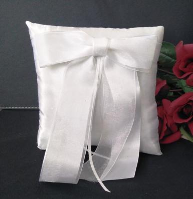 Wedding  Ring Cushion - White Ring Pillow with Satin Bow Image 1