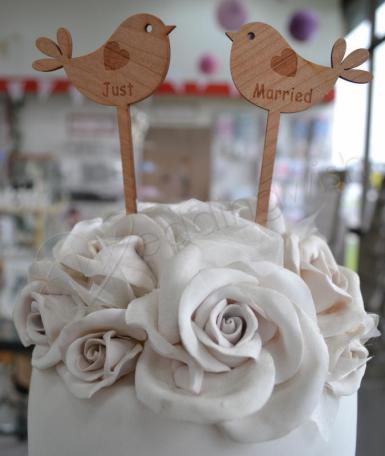 Wedding  Just Married Love Bird Rustic Cake Pick Image 1