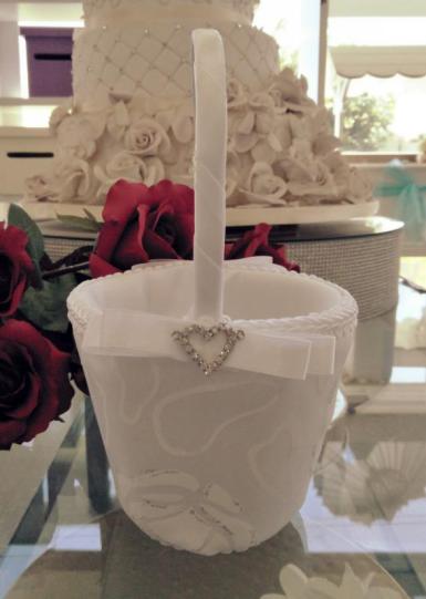 Wedding  Flower Basket - Glitter Rose Design with Diamante Heart Image 1