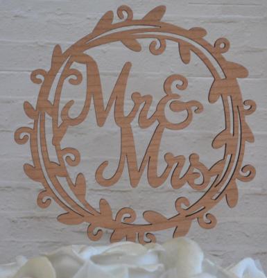 Wedding  Mr and Mrs Flower Circle Rustic Cake Pick Image 1
