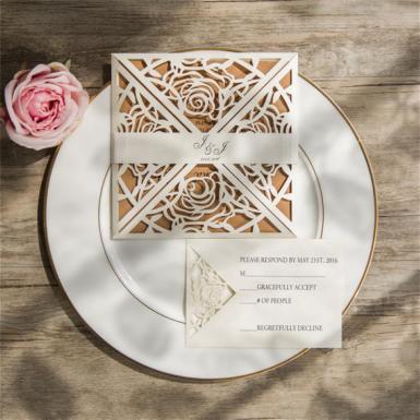 Wedding  Glamorous Rose Laser Cut Wedding Invitation Image 1