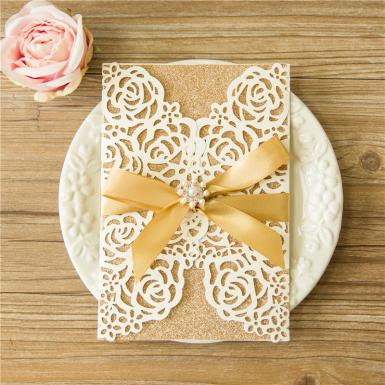 Wedding  Rose Design Laser Cut Wedding Invitation Cards Image 1