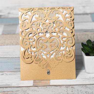 Wedding  Graceful Laser Cut Brown Pocket Wedding Invitation Cards Image 1