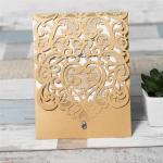 Graceful Laser Cut Brown Pocket Wedding Invitation Cards image