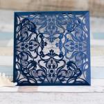 Navy Blue Floral Laser Cut Wedding Invitations image