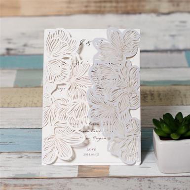 Wedding  Exquisite Flower Laser Cut Pocket Wedding Invitations Image 1