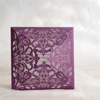 Wedding  Purple floral laser cut wedding invitations Image 1