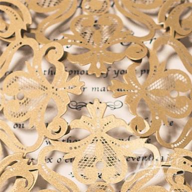 Wedding  Metallic Gold Floral Laser Cut Wedding Invitations  (Designed Insert Cards Available) Image 1