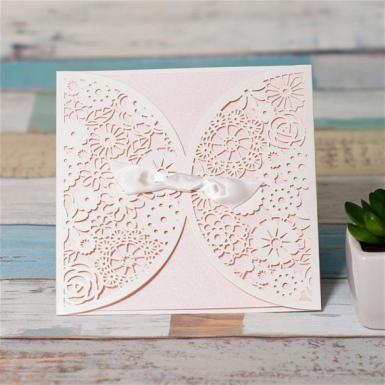 Wedding  Romantic Blush Pink Lace Cut Wedding Invitation Card Image 1
