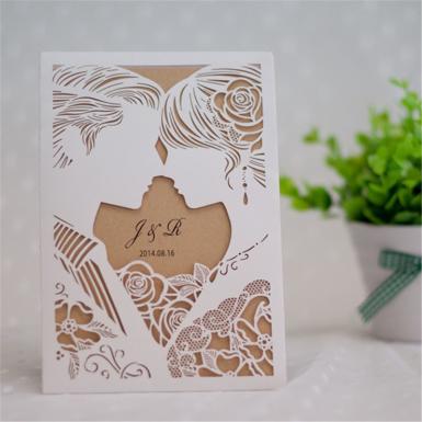 Wedding  Sweethearts Head Pocket Laser Cut Wedding Invitation Image 1