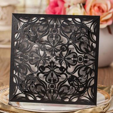 Wedding  Amazing Black Floral Laser Cut Wedding Invitations  (Designed Insert Cards Available) Image 1