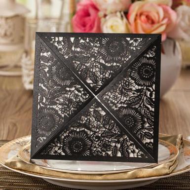 Wedding  Charming Black Floral Laser Cut Wedding Invitations  (Designed Insert Cards Available) Image 1
