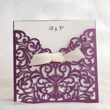 Wedding  Modern purple laser cut wedding invitations Image 1