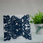 Navy Blue Lace Pocket Laser Cut Wedding Invitation Card image