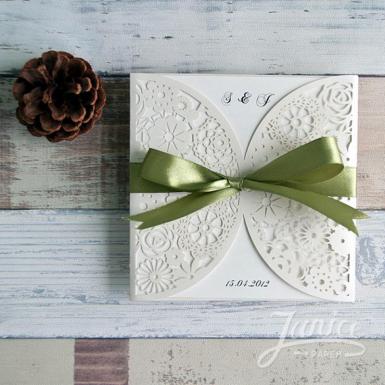 Wedding  Romantic Floral Laser Cut Wedding Invitation Card With Ribbon Image 1