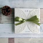 Romantic Floral Laser Cut Wedding Invitation Card With Ribbon image