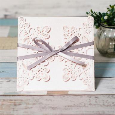 Wedding  Grey Ribbon Laser Cut Ideal Products Wedding Cards Image 1