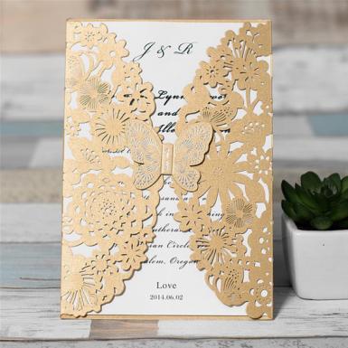 Wedding  Amazing Brown Floral Laser Cut Wedding Invitation Cards Image 1