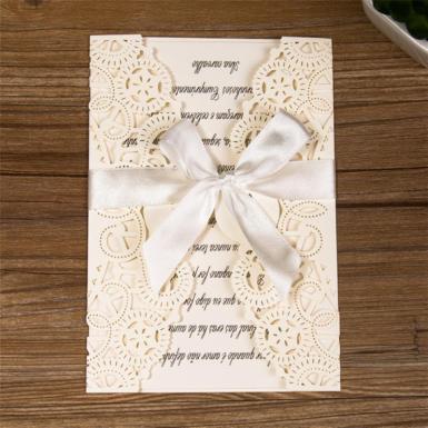 Wedding  Unique Laser Cut Fashion Wedding Invitation Card With Ribbon Image 1