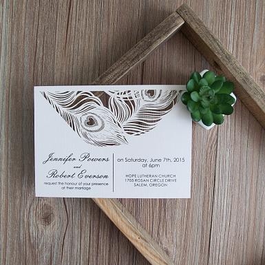 Wedding  Glamorous Peacock Feather Flat Laser Cut Invites Image 1