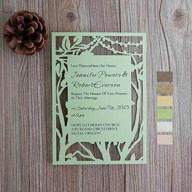 Wedding  Rustic Tree Stringlights Laser Cut Wedding Cards Image 1