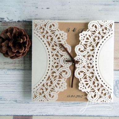 Wedding  Affordable Rustic Laser Cut Wedding Invitation Cards Image 1