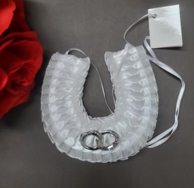 Wedding  White Satin Horseshoe Charm with Diamante Rings Image 1