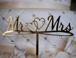 Mr and Mrs Gold Word Cake Topper with Double Hearts image