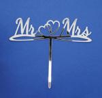 Mr and Mrs Silver Word Cake Topper with Double Hearts image