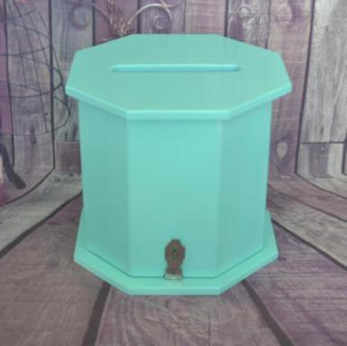 Wedding  Octagon Aqua Timber Card Box- Wishing Well Image 1