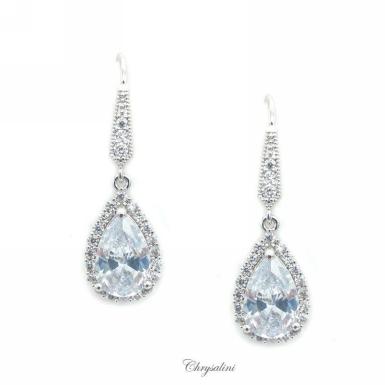 Wedding  Tear Shaped Earriings with CZ Image 1