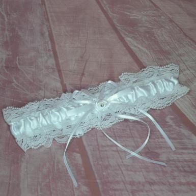 Wedding  White Satin Lace Garter Image 1