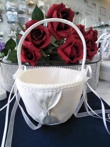 Wedding  Flower Basket - White with Diamante Clasp Image 1