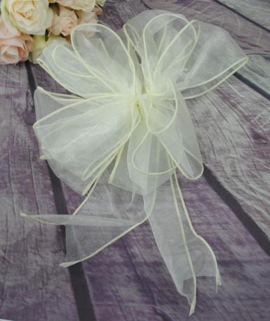 Wedding  Large Ivory Organza Pull String Pew Bows x 12 Image 1