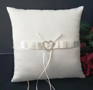 Wedding  Ring Cushion - Deluxe Ivory/White Ring Pillow with Heart Image 1